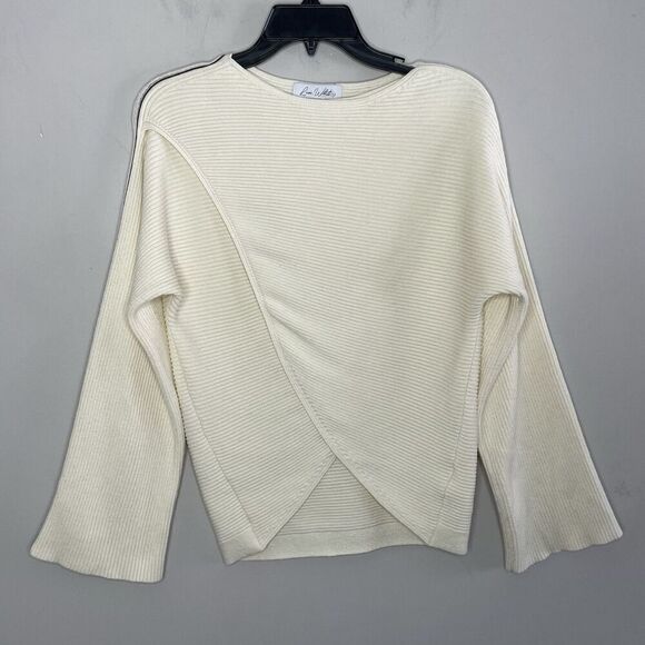 LOVE WHIT Crisscross Sweater Women XS Ivory Side Stripe Pullover Boat Neck - Picture 2 of 14